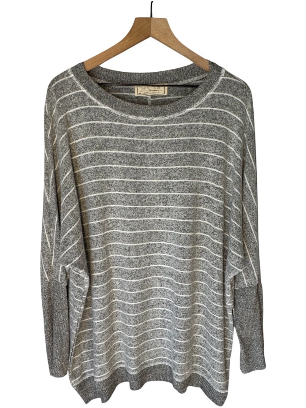 SINUOUS Striped Gray Dolman Sleeve Oversized Lightweight Soft Sweater Sz L